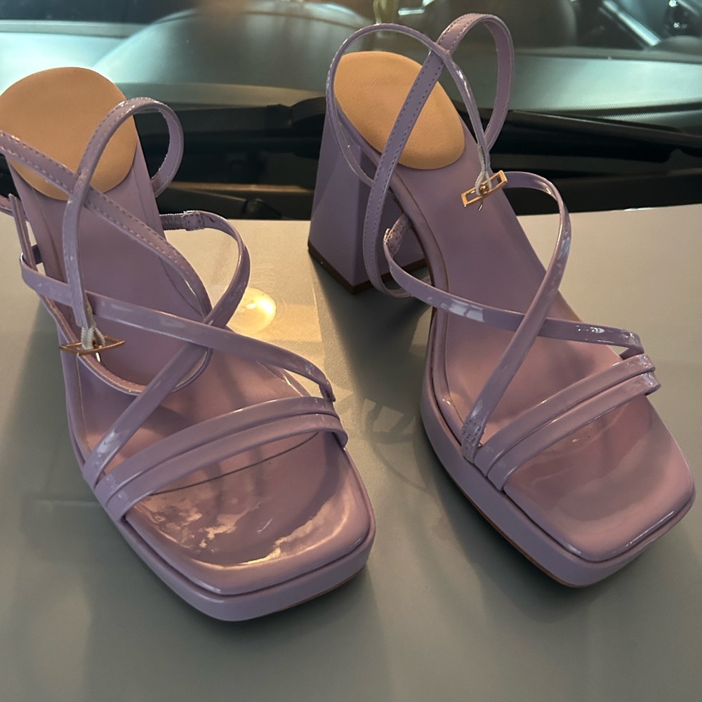Aldo Lavender Patent Strappy Block Heels